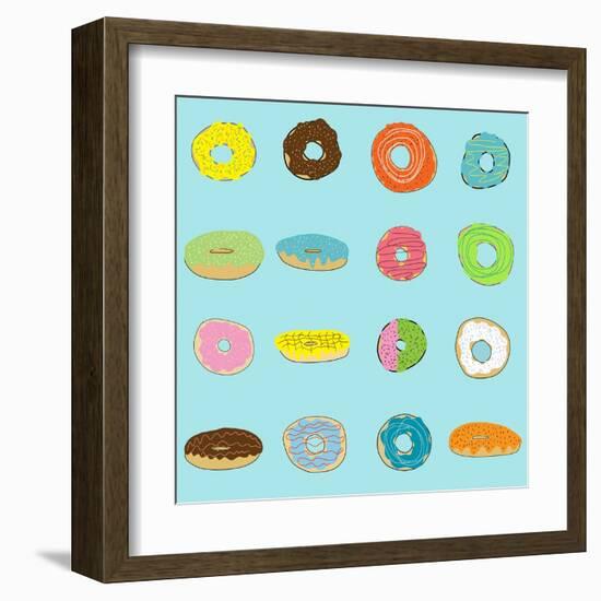 16 Donuts on Aqua-Jan Weiss-Framed Art Print