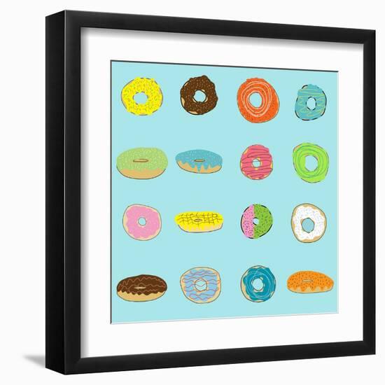 16 Donuts on Aqua-Jan Weiss-Framed Art Print