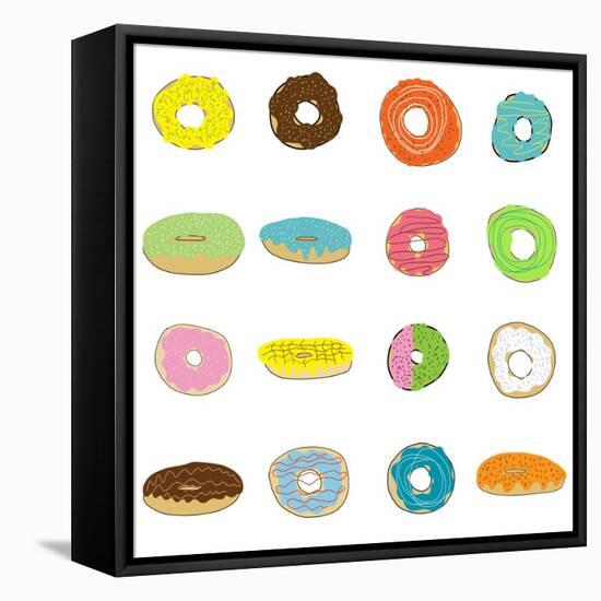 16 Donuts on White-Jan Weiss-Framed Stretched Canvas