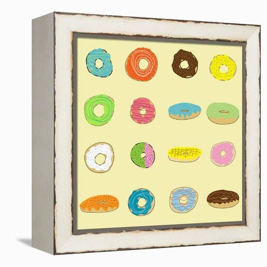 16 Donuts on Yellow-Jan Weiss-Framed Stretched Canvas