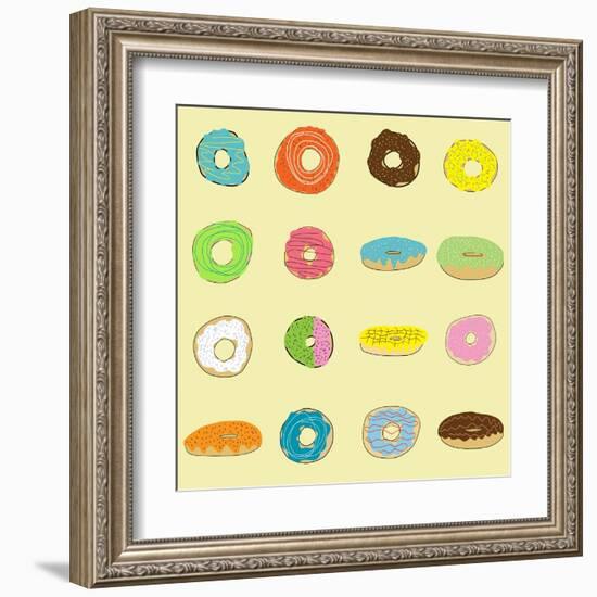 16 Donuts on Yellow-Jan Weiss-Framed Art Print