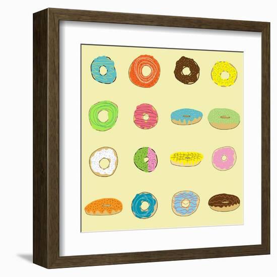 16 Donuts on Yellow-Jan Weiss-Framed Art Print