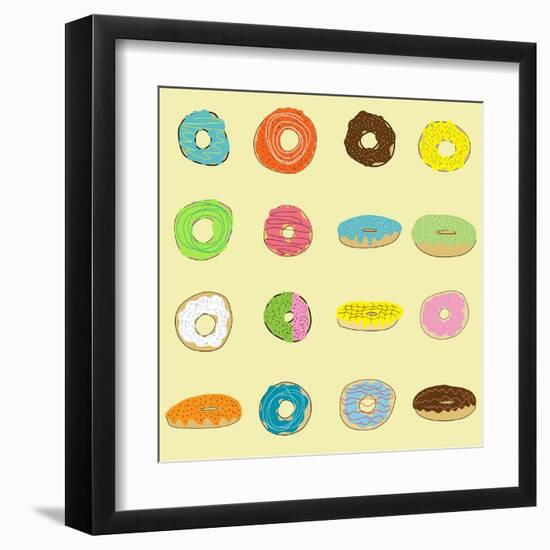 16 Donuts on Yellow-Jan Weiss-Framed Art Print