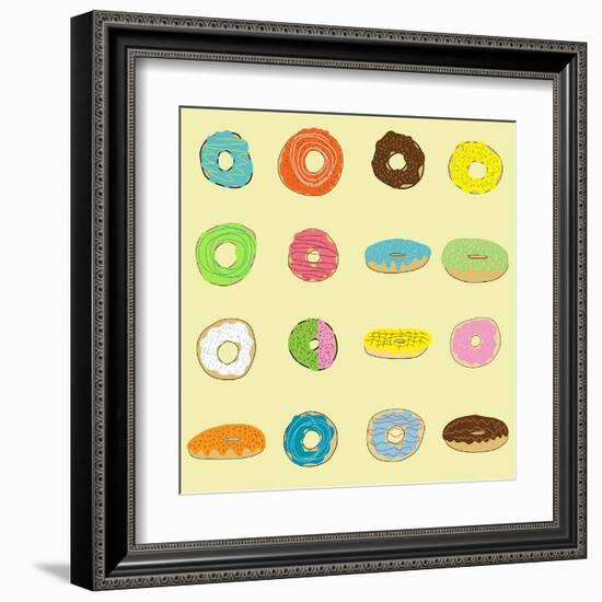 16 Donuts on Yellow-Jan Weiss-Framed Art Print