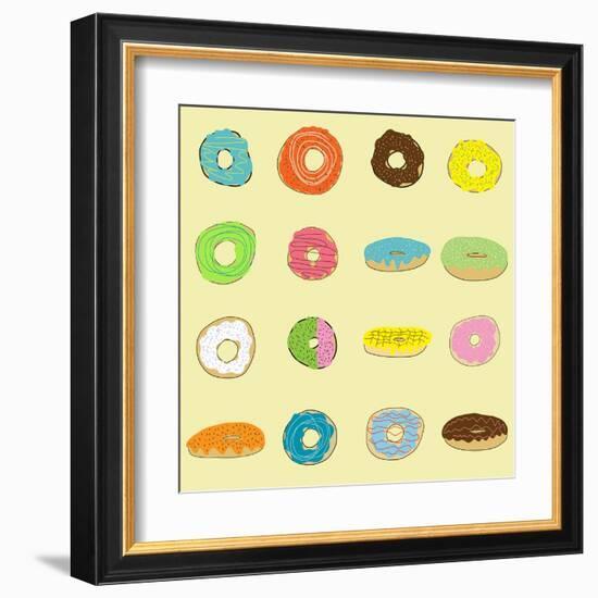 16 Donuts on Yellow-Jan Weiss-Framed Art Print