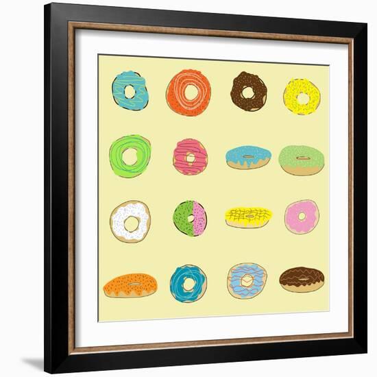 16 Donuts on Yellow-Jan Weiss-Framed Art Print