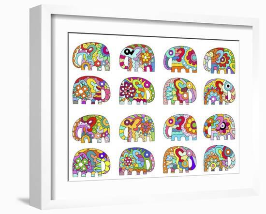 16 Elephants Pattern-Miguel Balbás-Framed Giclee Print