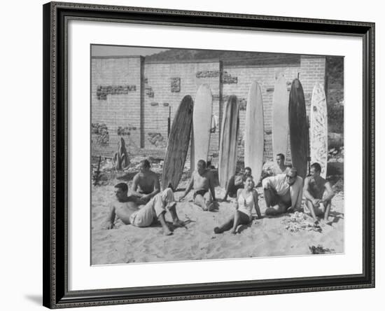 16 Yr. Old Surfer Kathy Kohner, with Her Friends-Allan Grant-Framed Premium Photographic Print