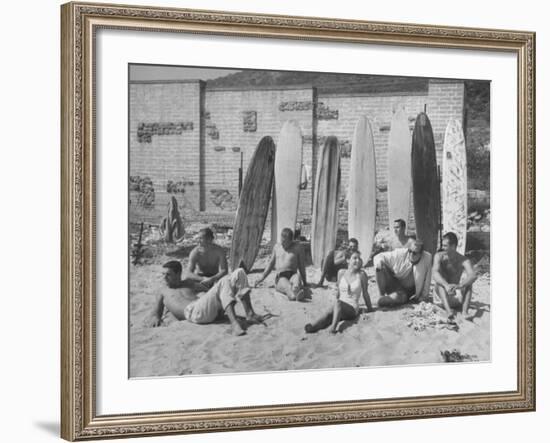 16 Yr. Old Surfer Kathy Kohner, with Her Friends-Allan Grant-Framed Premium Photographic Print