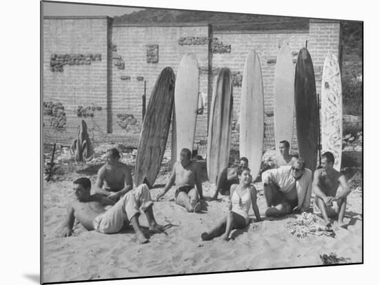 16 Yr. Old Surfer Kathy Kohner, with Her Friends-Allan Grant-Mounted Premium Photographic Print