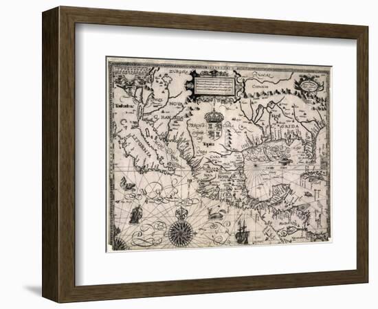 1600 Map of Spanish Territories in North America, Including Mexico, Cuba, California, and Florida-null-Framed Premium Giclee Print