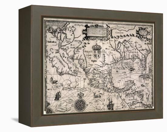 1600 Map of Spanish Territories in North America, Including Mexico, Cuba, California, and Florida-null-Framed Stretched Canvas