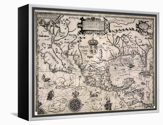 1600 Map of Spanish Territories in North America, Including Mexico, Cuba, California, and Florida-null-Framed Stretched Canvas