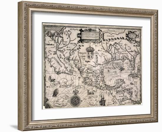 1600 Map of Spanish Territories in North America, Including Mexico, Cuba, California, and Florida-null-Framed Art Print