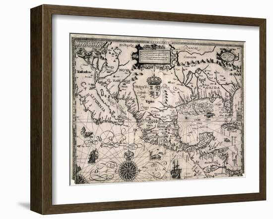 1600 Map of Spanish Territories in North America, Including Mexico, Cuba, California, and Florida-null-Framed Art Print