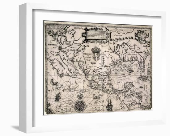 1600 Map of Spanish Territories in North America, Including Mexico, Cuba, California, and Florida-null-Framed Art Print