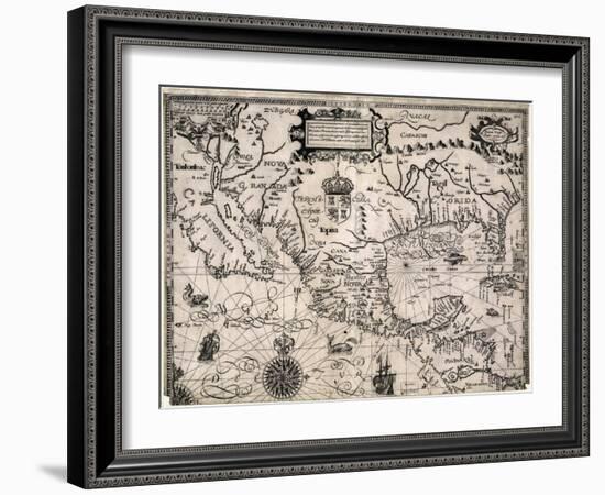 1600 Map of Spanish Territories in North America, Including Mexico, Cuba, California, and Florida-null-Framed Art Print