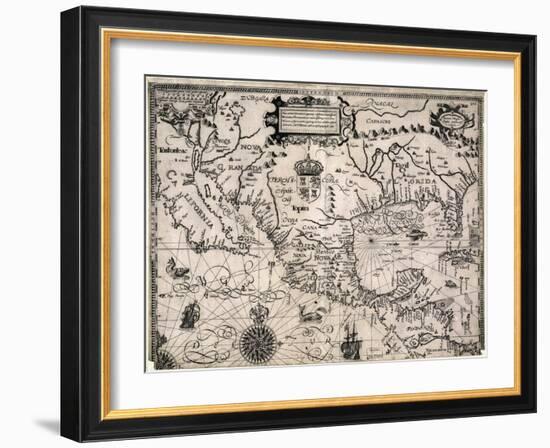 1600 Map of Spanish Territories in North America, Including Mexico, Cuba, California, and Florida-null-Framed Art Print