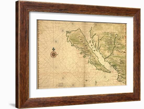 1650 Map of Baja California and Northwest Mexico, Showing California as an Island-null-Framed Art Print