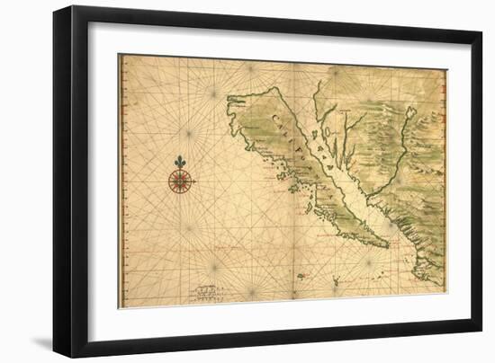 1650 Map of Baja California and Northwest Mexico, Showing California as an Island-null-Framed Art Print