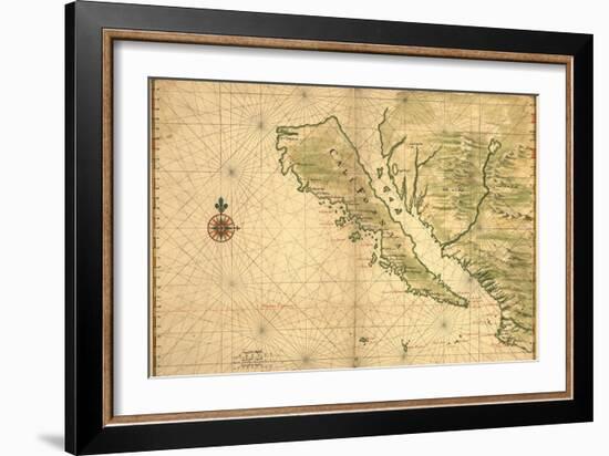 1650 Map of Baja California and Northwest Mexico, Showing California as an Island-null-Framed Art Print