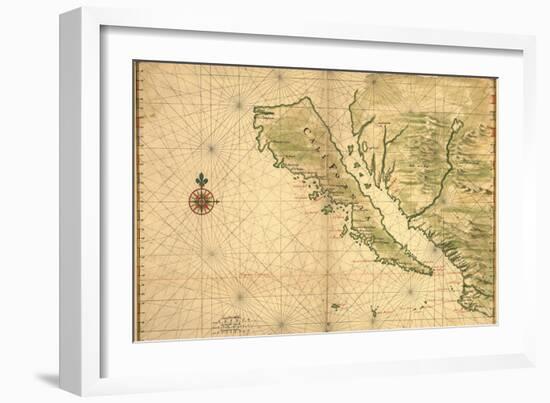 1650 Map of Baja California and Northwest Mexico, Showing California as an Island-null-Framed Art Print