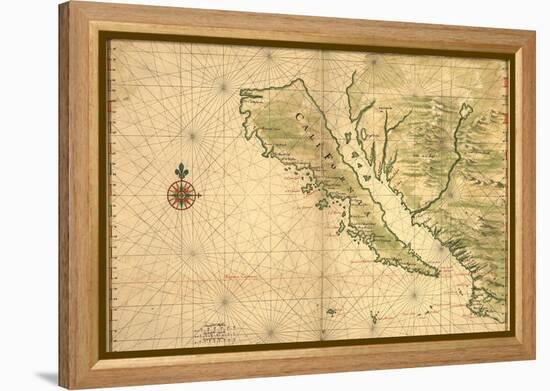 1650 Map of Baja California and Northwest Mexico, Showing California as an Island-null-Framed Stretched Canvas