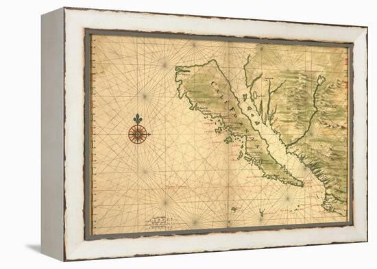 1650 Map of Baja California and Northwest Mexico, Showing California as an Island-null-Framed Stretched Canvas