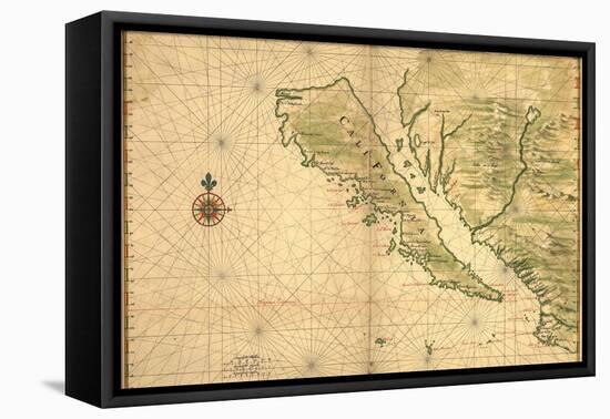 1650 Map of Baja California and Northwest Mexico, Showing California as an Island-null-Framed Stretched Canvas