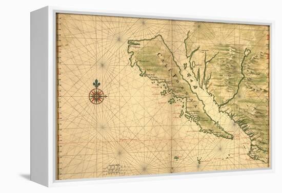 1650 Map of Baja California and Northwest Mexico, Showing California as an Island-null-Framed Stretched Canvas