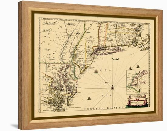 1690, New England, Connecticut, Maine, Massachusetts, New Hampshire, New Jersey, New York-null-Framed Premier Image Canvas