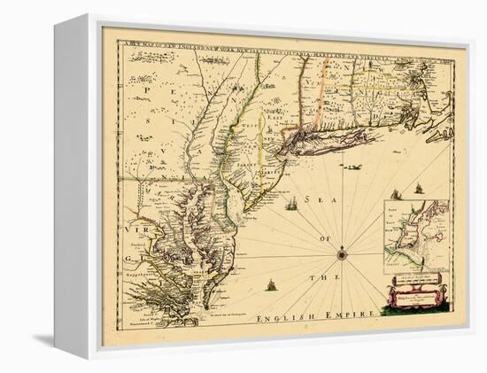 1690, New England, Connecticut, Maine, Massachusetts, New Hampshire, New Jersey, New York-null-Framed Premier Image Canvas