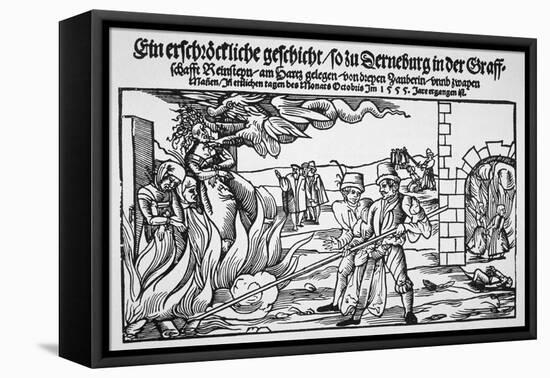 16th Century Print of People Burning Three Witches Alive-null-Framed Premier Image Canvas