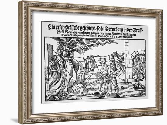 16th Century Print of People Burning Three Witches Alive-null-Framed Giclee Print