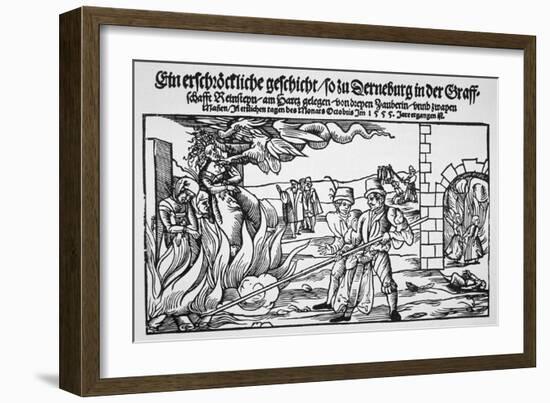 16th Century Print of People Burning Three Witches Alive-null-Framed Giclee Print