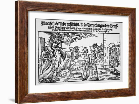 16th Century Print of People Burning Three Witches Alive-null-Framed Giclee Print