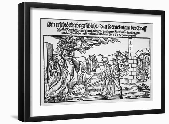 16th Century Print of People Burning Three Witches Alive-null-Framed Giclee Print