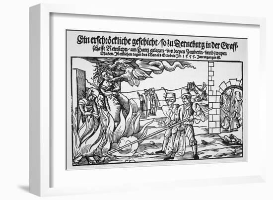 16th Century Print of People Burning Three Witches Alive-null-Framed Giclee Print