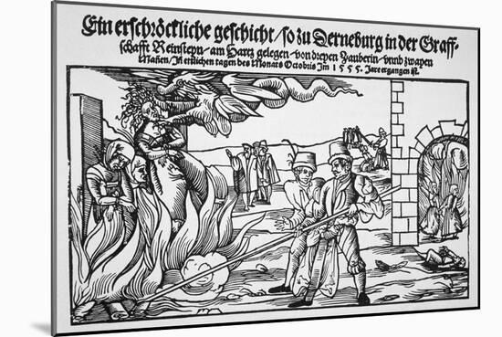 16th Century Print of People Burning Three Witches Alive-null-Mounted Giclee Print