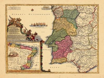 Map of Portugal Art Print Illustration North Central 