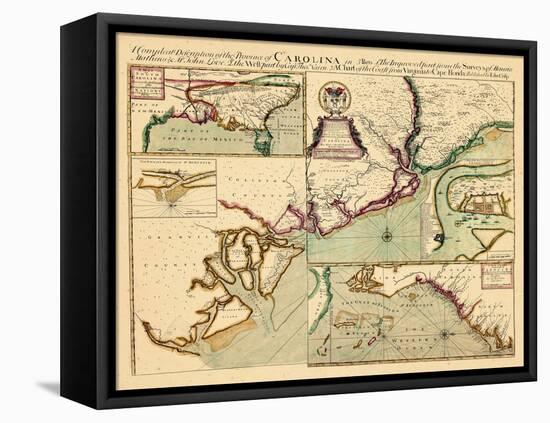 1711, Carolina, A complete description of the province of Carolina in 3 parts, North Carolina-null-Framed Premier Image Canvas