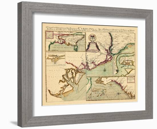 1711, Carolina, A complete description of the province of Carolina in 3 parts, North Carolina-null-Framed Giclee Print