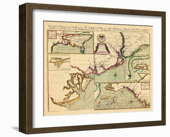 1711, Carolina, A complete description of the province of Carolina in 3 parts, North Carolina-null-Framed Giclee Print