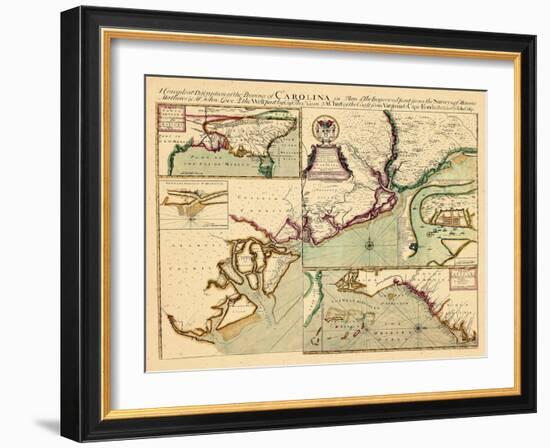 1711, Carolina, A complete description of the province of Carolina in 3 parts, North Carolina-null-Framed Giclee Print