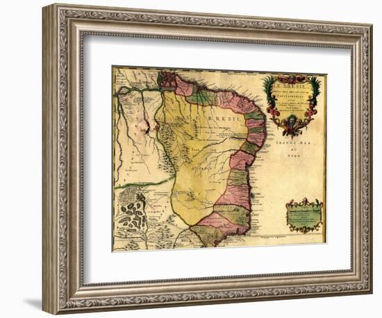 1719 Map of Brazil, Showing Geographic Definition on the Coast-null-Framed Art Print