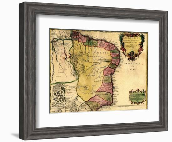 1719 Map of Brazil, Showing Geographic Definition on the Coast-null-Framed Art Print