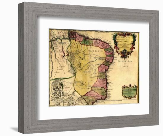 1719 Map of Brazil, Showing Geographic Definition on the Coast-null-Framed Art Print