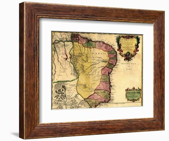 1719 Map of Brazil, Showing Geographic Definition on the Coast-null-Framed Art Print