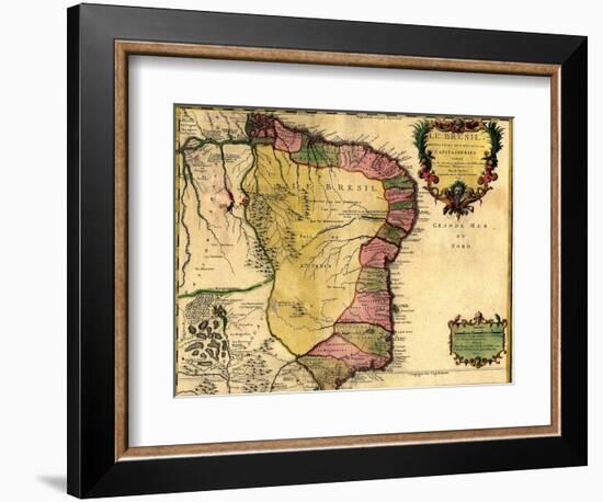 1719 Map of Brazil, Showing Geographic Definition on the Coast-null-Framed Art Print