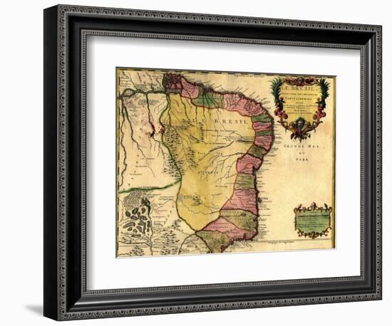 1719 Map of Brazil, Showing Geographic Definition on the Coast-null-Framed Art Print